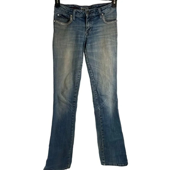 Rock 47 by Wrangler Low Rise Y2k Embellished Bootcut Denim Blue Jeans Sz 30/34 - Picture 1 of 10